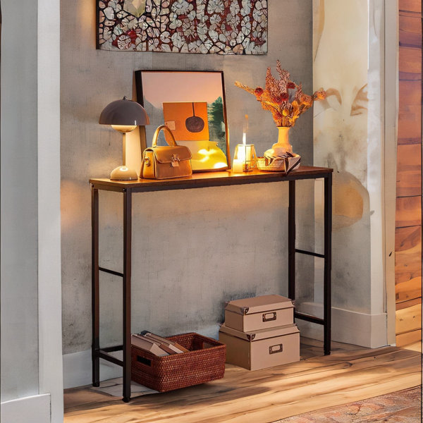 Borough Wharf Lavera 100cm Slim Console Table Industrial Rustic Brown Hallway Entryway Furniture